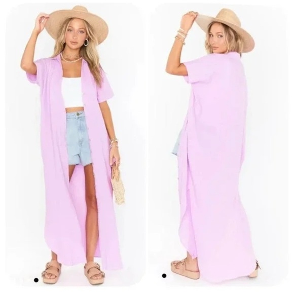 Show Me Your Mumu Boyd Button Down Dress Cover Up Duster Bright Lilac Sm Med - Picture 3 of 6